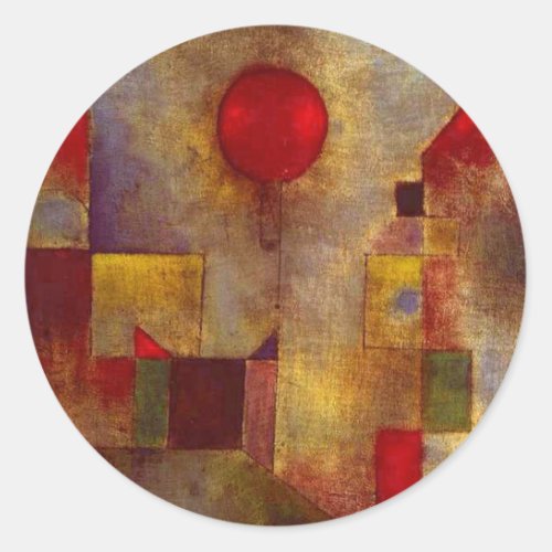 Paul Klee Red Balloon Abstract Colorful Art  Classic Round Sticker