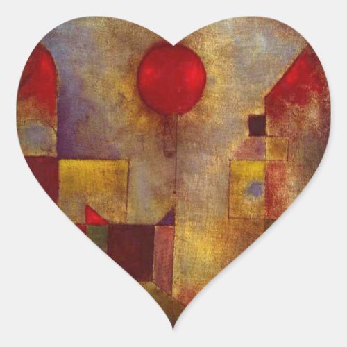 Paul Klee Red Balloon Abstract Colorful Art  Heart Sticker