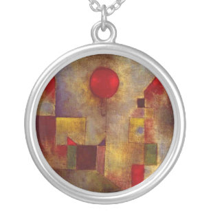 Paul Klee Red Balloon Abstract Colorful Art  Silver Plated Necklace