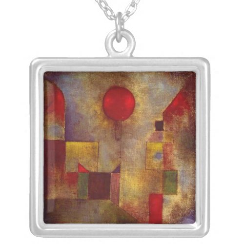 Paul Klee Red Balloon Abstract Colorful Art  Silver Plated Necklace