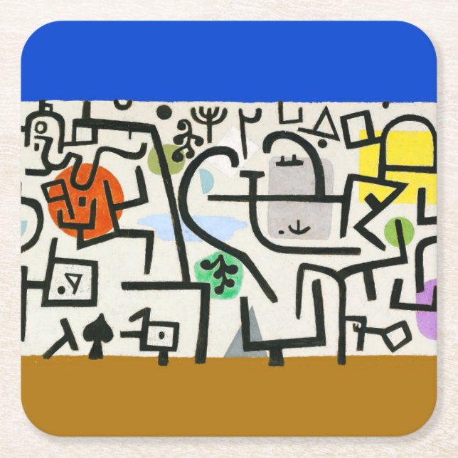Paul Klee Rich Harbor Abstract Expressionism Square Paper Coaster (Front)