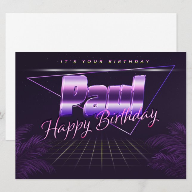 Paul Name first name purple retro card birthday (Front/Back)