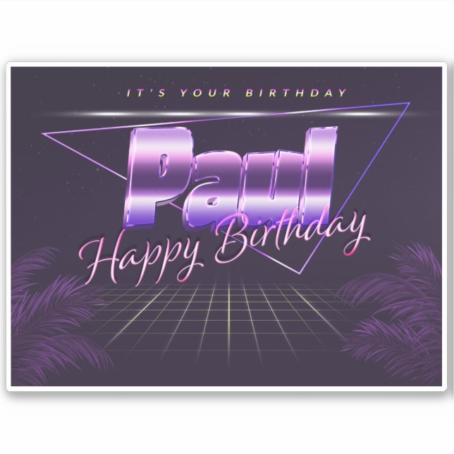Paul Name first name purple retro sticker birthday (Front)
