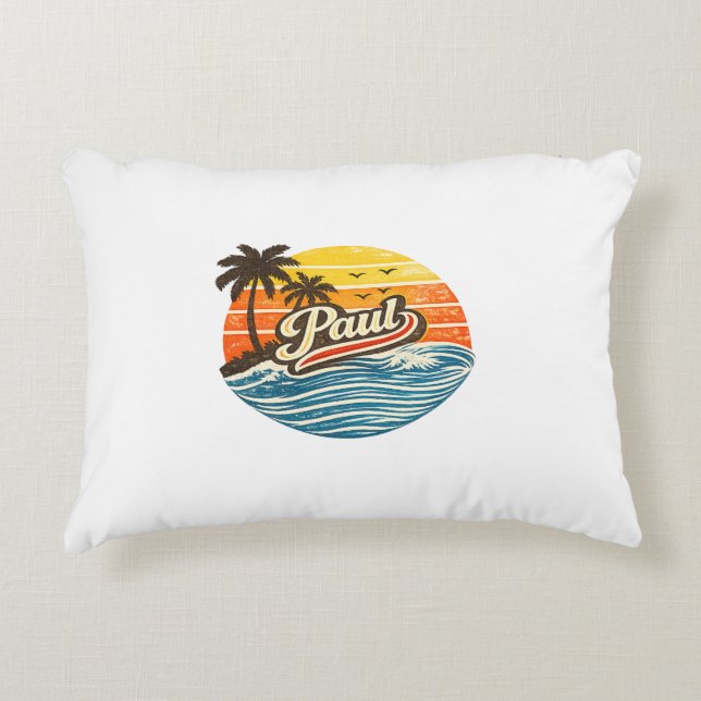 Paul Retro Sunset Name Design Accent Pillow (Front)