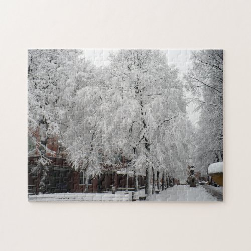 Paul Revere Mall Trees covered in Winter Snow Jigsaw Puzzle