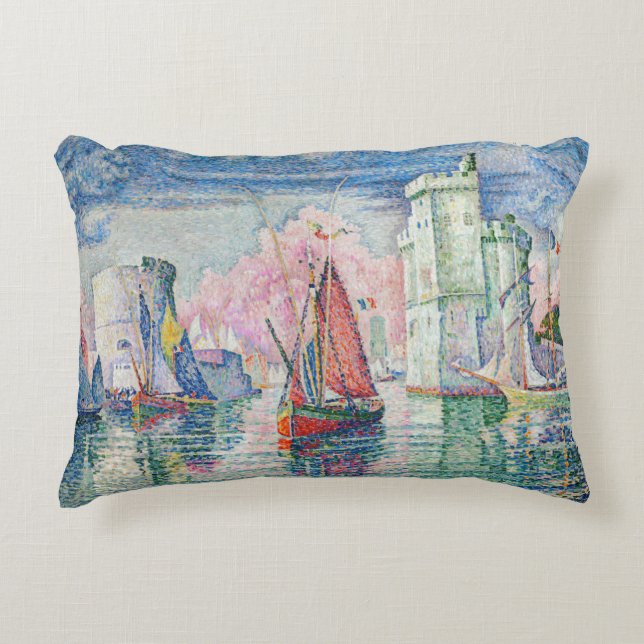 Paul Signac - Entrance of La Rochelle Harbor Accent Pillow (Front)