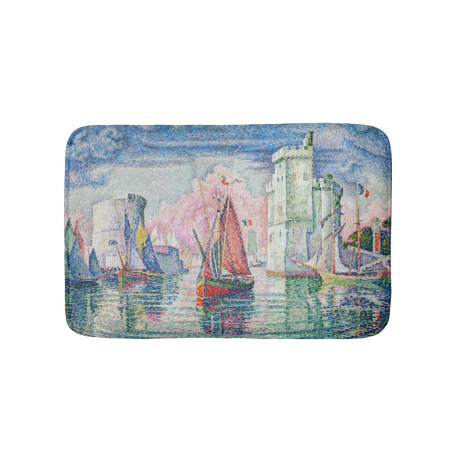 Paul Signac - Entrance of La Rochelle Harbor Bath Mat (Front)
