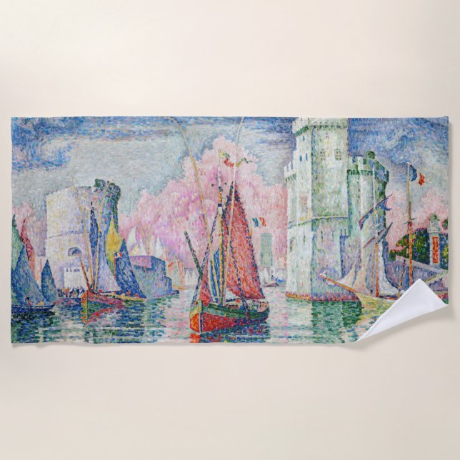Paul Signac - Entrance of La Rochelle Harbor Beach Towel (Front)