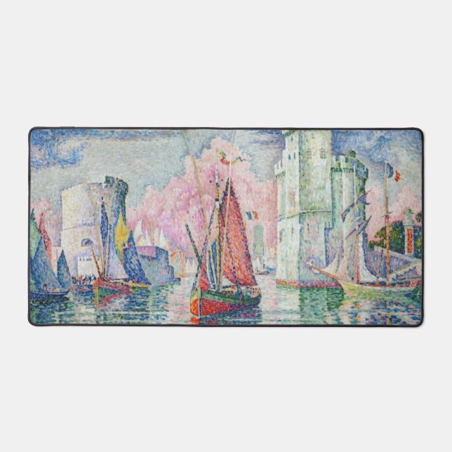 Paul Signac - Entrance of La Rochelle Harbor Desk Mat (Front)
