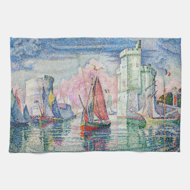 Paul Signac - Entrance of La Rochelle Harbor Kitchen Towel (Horizontal)