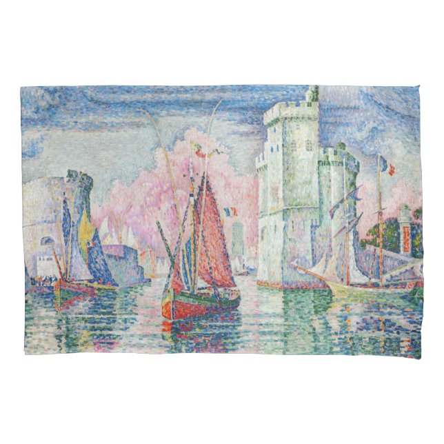 Paul Signac - Entrance of La Rochelle Harbor Pillow Case (Front)