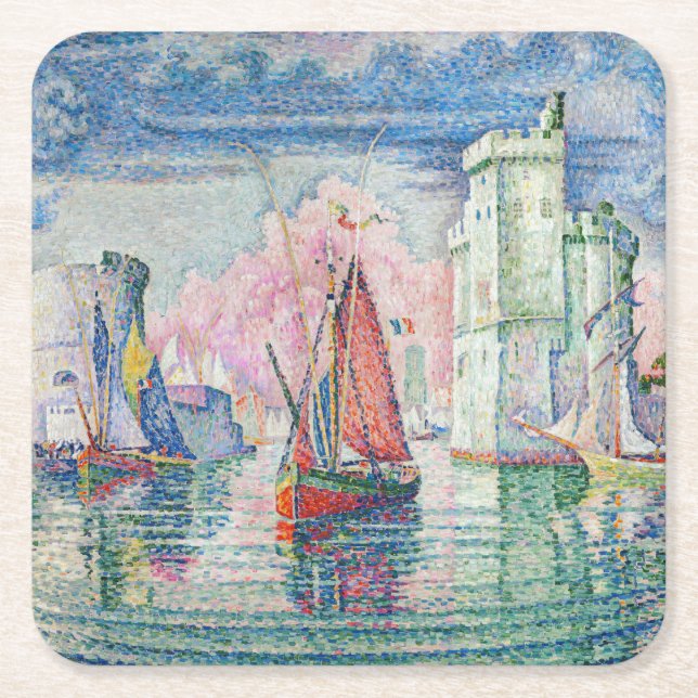 Paul Signac - Entrance of La Rochelle Harbor Square Paper Coaster (Front)