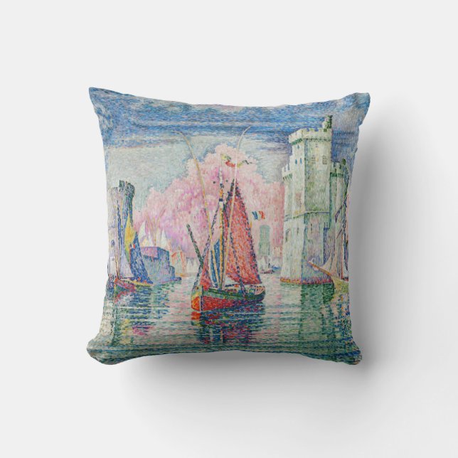 Paul Signac - Entrance of La Rochelle Harbor Throw Pillow (Front)