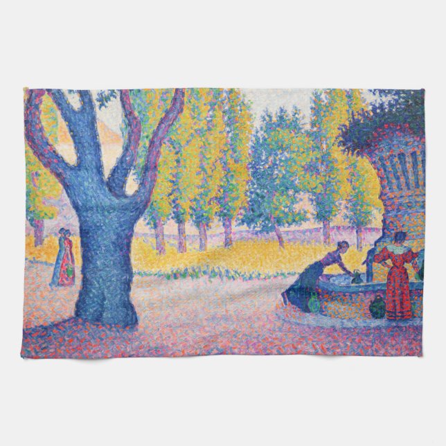 Paul Signac - Fountain des Lices, Saint-Tropez Kitchen Towel (Horizontal)