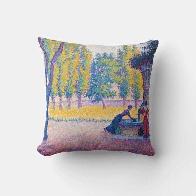 Paul Signac - Fountain des Lices, Saint-Tropez Throw Pillow (Front)