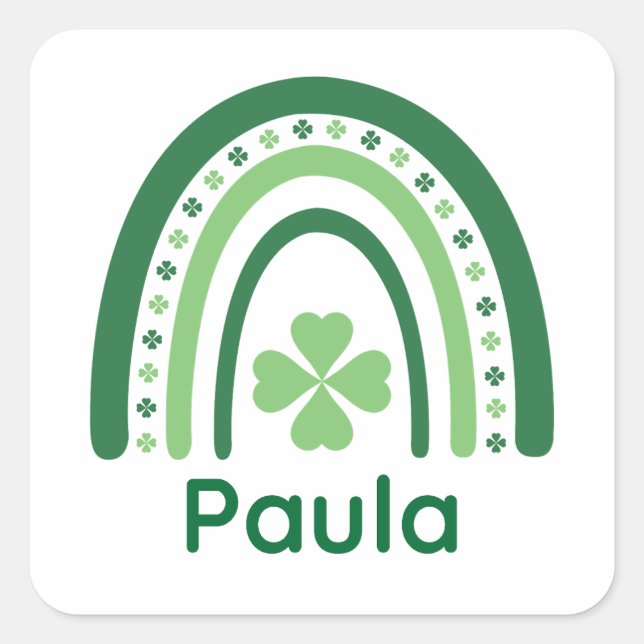 Paula Name Clover Boho Rainbow Square Sticker (Front)