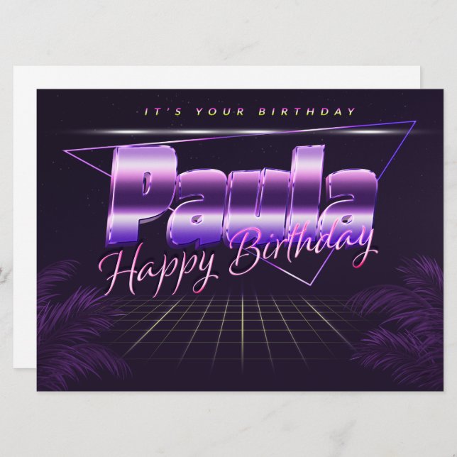 Paula Name first name retro lilac card birthday (Front/Back)