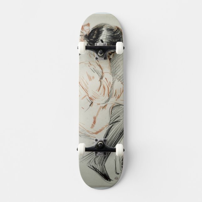 Paulette Reading Sitting on her Toy Dog Skateboard Deck (Front)