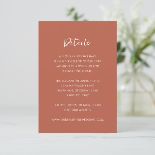 Paulina Modern Burnt Orange Simple Elegant Wedding Enclosure Card