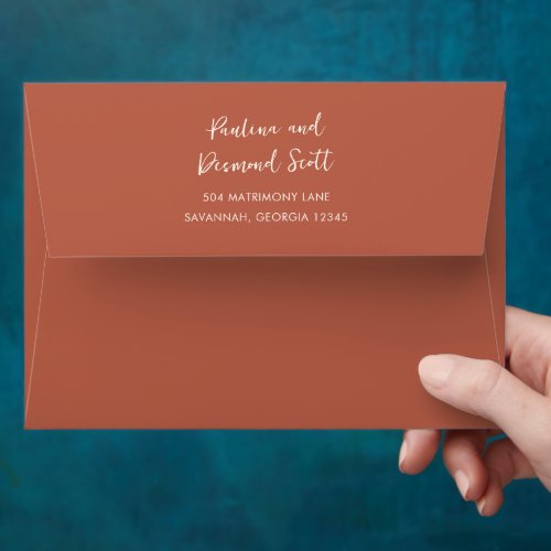 Paulina Modern Burnt Orange Simple Elegant Wedding Envelope