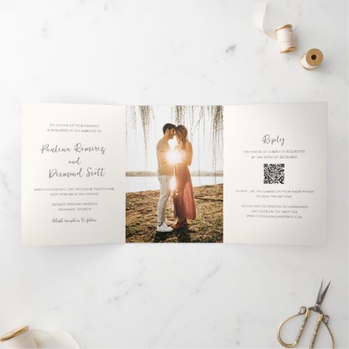 Paulina Modern Ivory Simple Elegant Wedding Tri_Fold Invitation