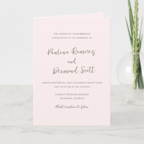 Paulina Modern Soft Pink Simple Elegant Wedding Invitation