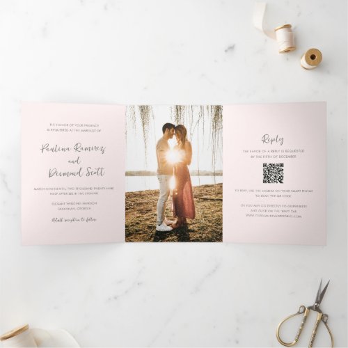 Paulina Modern Soft Pink Simple Elegant Wedding Tri_Fold Invitation