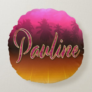 Pauline First Name golden pink cushy Round Pillow