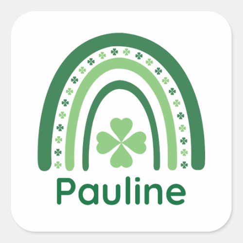 Pauline Name Clover Boho Rainbow Square Sticker