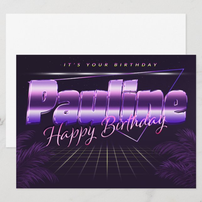 Pauline name first name lilac retro card birthday (Front/Back)