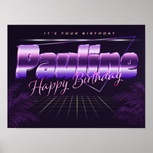 Pauline Name Vorname lila retro Poster Geburtstag