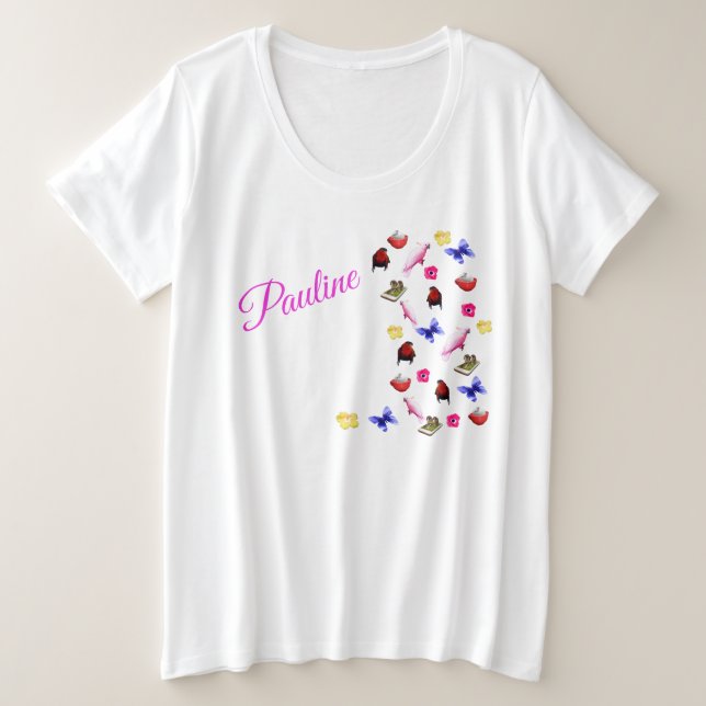 Pauline, Name, With Bunnies And Parrots, Plus Size T-Shirt (Design Front)