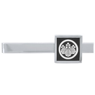 Paulownia with 5-3 blooms in circle silver finish tie bar
