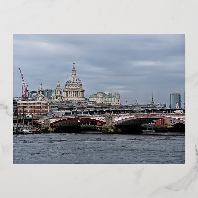 Pauls Cathedral London watercolor look Foil Holiday Postcard (Front)