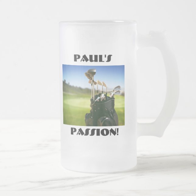 Paul's Passion (Golf)!  16oz. Stein. Frosted Glass Beer Mug (Right)