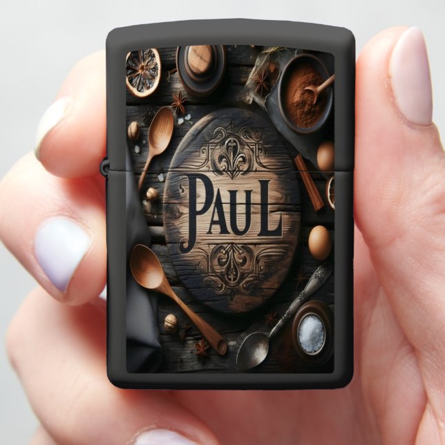 Paul's Wooden Sign Zippo Lighter (In Hand)