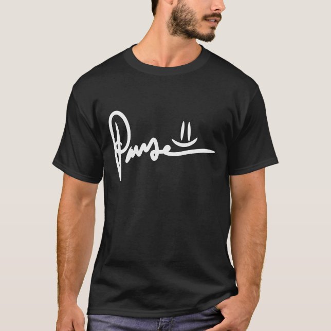Pause Emoji White Typography T-Shirt (Front)