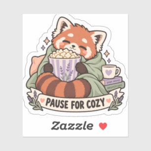 Pause for Cozy Movie Night Red Panda Sticker