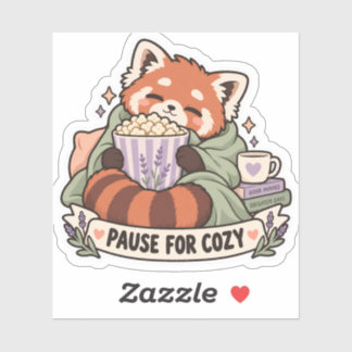 Pause for Cozy Movie Night Red Panda Sticker