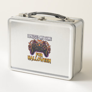 Paused Game Halloween Controller Bats Ghosts_1 Metal Lunch Box