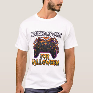 Paused Game Halloween Controller Bats Ghosts_1 T-Shirt