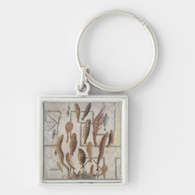 Pavement depicting fish escaping from a basket keychain (Front)