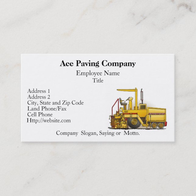 Paving Machine Construction Business Cards (Front)