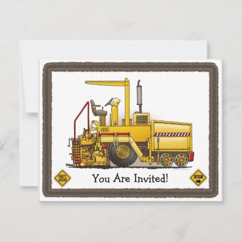 Paving Machine Construction Kids Party Invitation