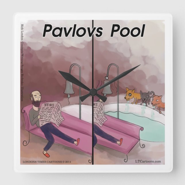 Pavlov's Pool Funny Psychology Cartoon Clock (Front)