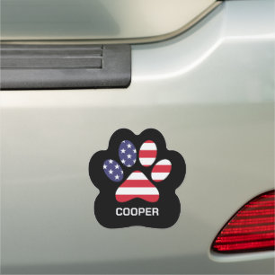 Paw American Flag Personalized Pet Name Car Magnet