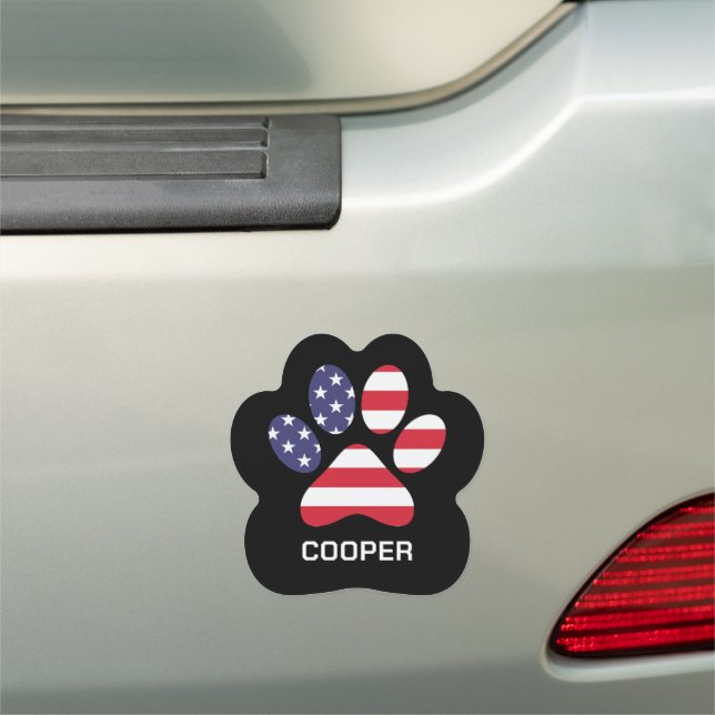 Paw American Flag Personalized Pet Name  Car Magnet (In Situ)
