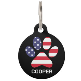 Paw American Flag Personalized Pet Photo and Name  ID Tag