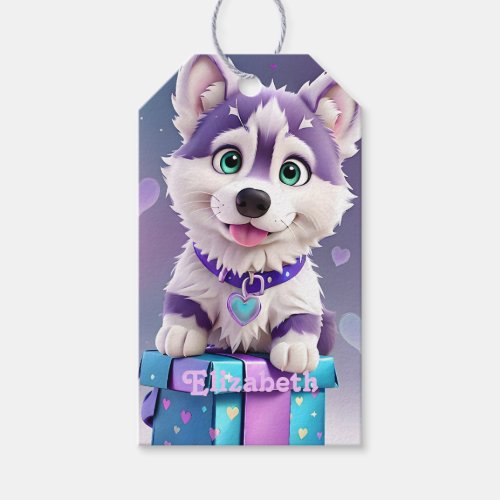 Paw and Presents Husky Puppy Celebration Gift Tags