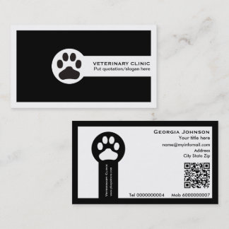 Paw and QR code black Vet/Veterinary Clinic Business Card
